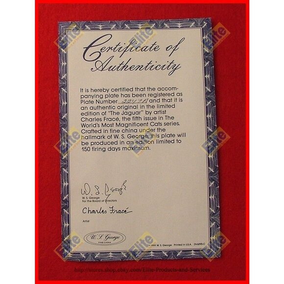 The World's Most Magnificent Cats "The Jaguar" Plate - MIB+COA by Frace - Picture 3 of 3